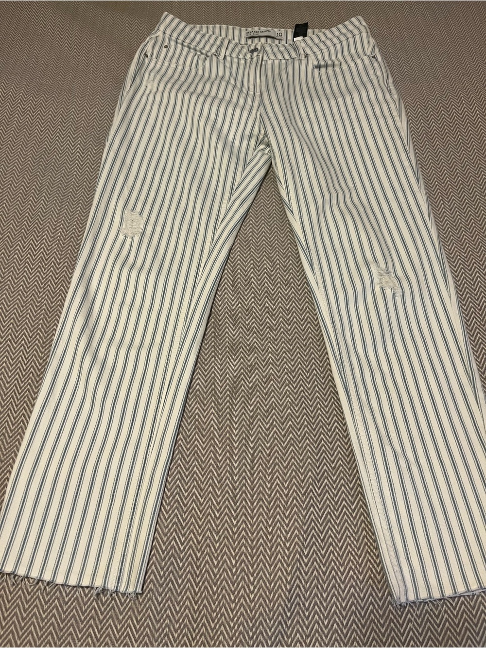Next Relaxed Skinny Mid Rise Striped Jeans. 5 pocket design. UK 10 or US 8.